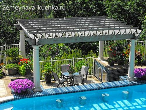 Пергола над бассейном. Навес для бассейна (20 лучших идей для дачи).