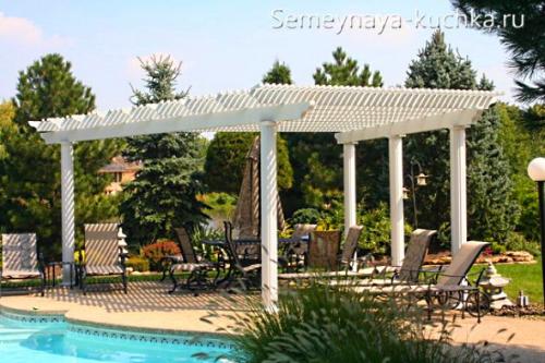 Пергола над бассейном. Навес для бассейна (20 лучших идей для дачи).