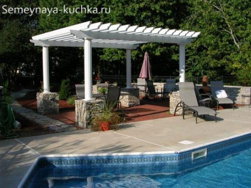 Пергола над бассейном. Навес для бассейна (20 лучших идей для дачи).